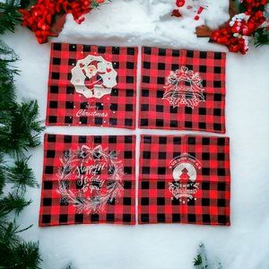 4-pcs Christmas Pillow Covers 17.5" x 17.5" Red/Black Check Festive Decor Gift